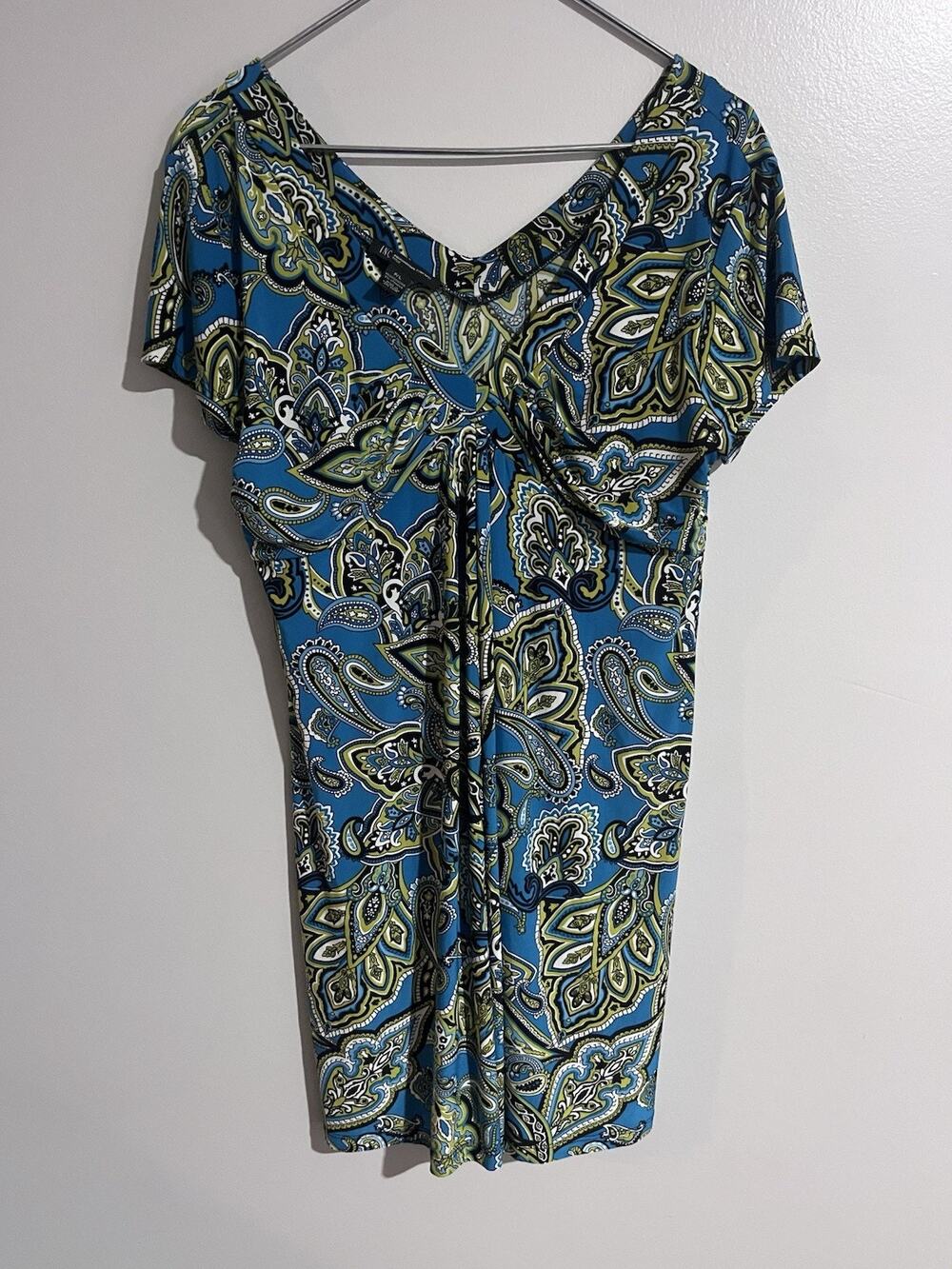 Inc Women’s Size Petite Large Dress Blue Green White Paisley Stretch Sleeveless